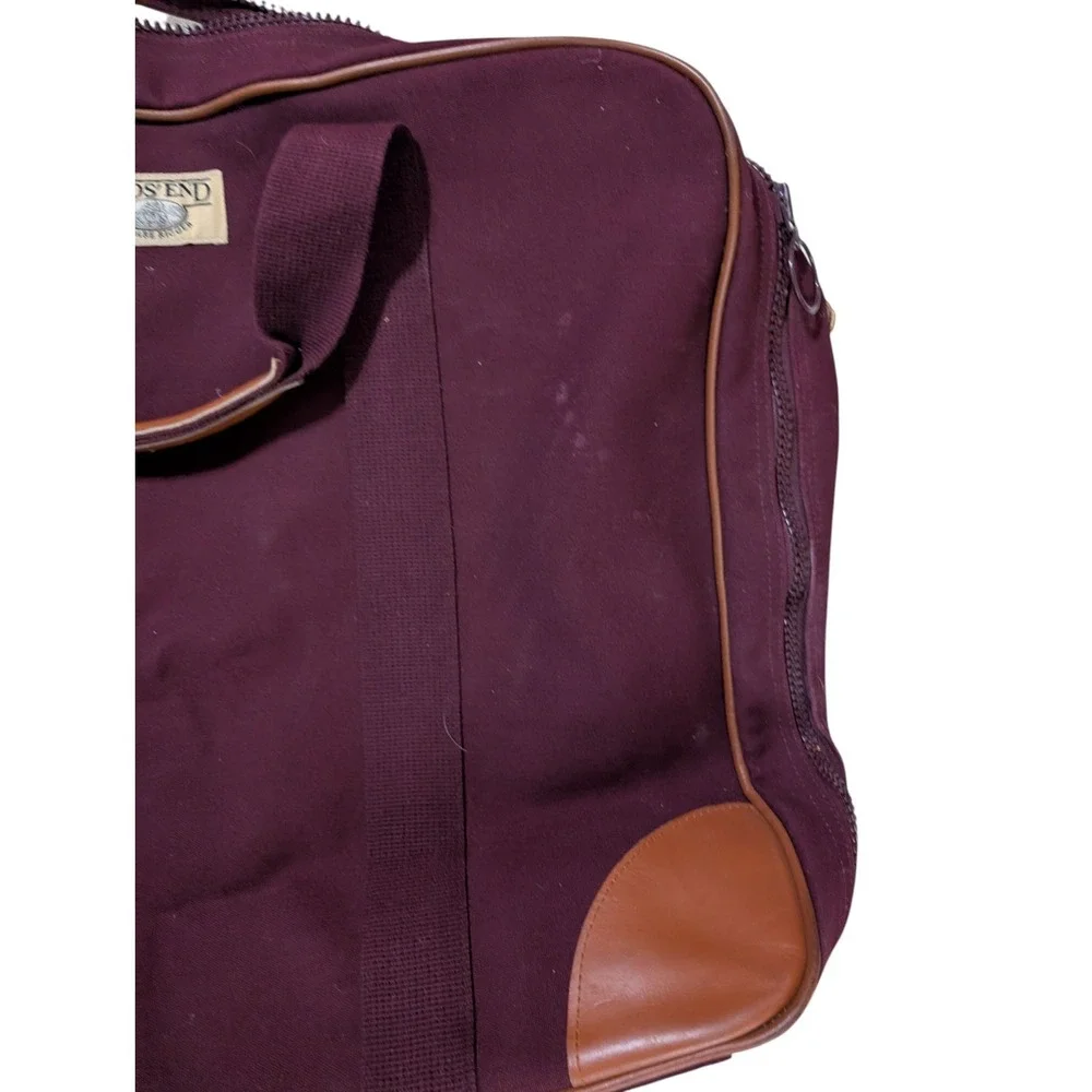 Lands' End Canvas Leather Square Rigger Travel Bag Burgundy‎ Vintage 23
